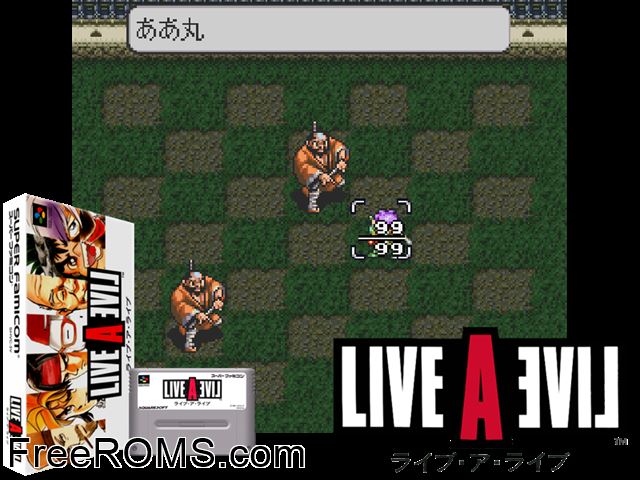 Live A Live SNES game showing 3D box cover and gameplay screenshot