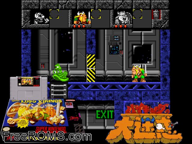 Lost Vikings, The SNES game showing 3D box cover and gameplay screenshot