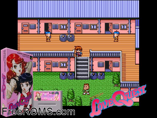 Love Quest SNES game showing 3D box cover and gameplay screenshot