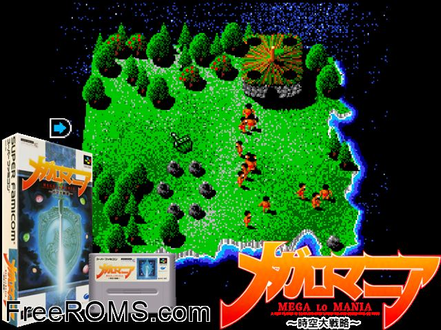 Mega lo Mania SNES game showing 3D box cover and gameplay screenshot