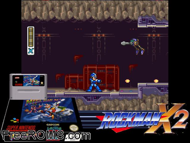 Mega Man X 2 SNES game showing 3D box cover and gameplay screenshot