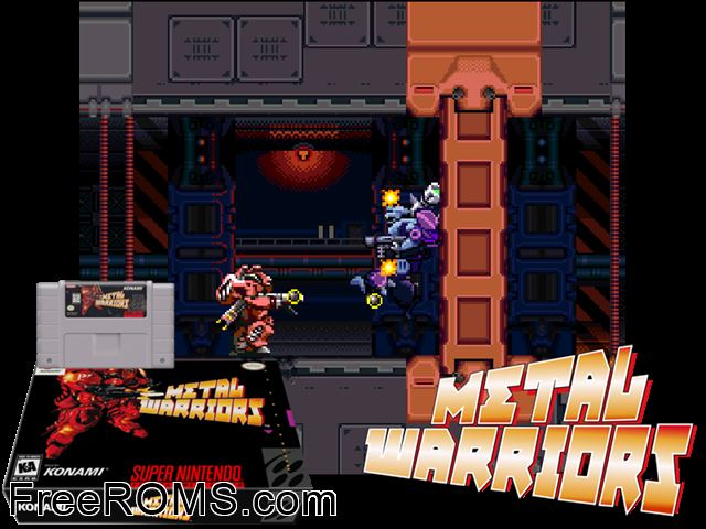 Metal Warriors SNES game showing 3D box cover and gameplay screenshot