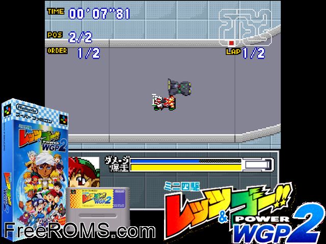 Mini Yonku Let's And Go!! - Power WGP 2 SNES game showing 3D box cover and gameplay screenshot