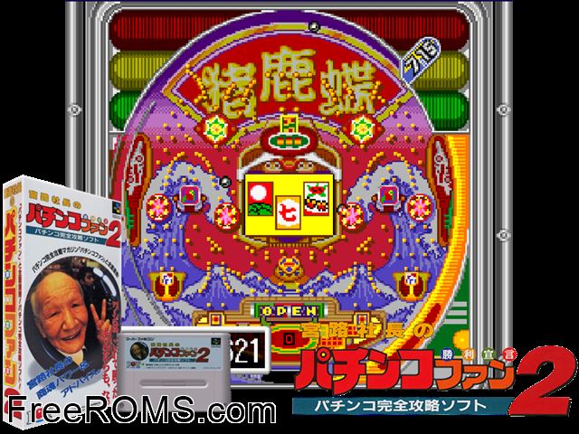 Miyaji Shachou no Pachinko Fan - Shouri Sengen 2 SNES game showing 3D box cover and gameplay screenshot
