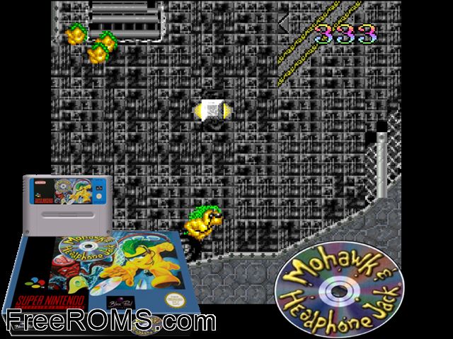 MoHawk And Headphone Jack SNES game showing 3D box cover and gameplay screenshot