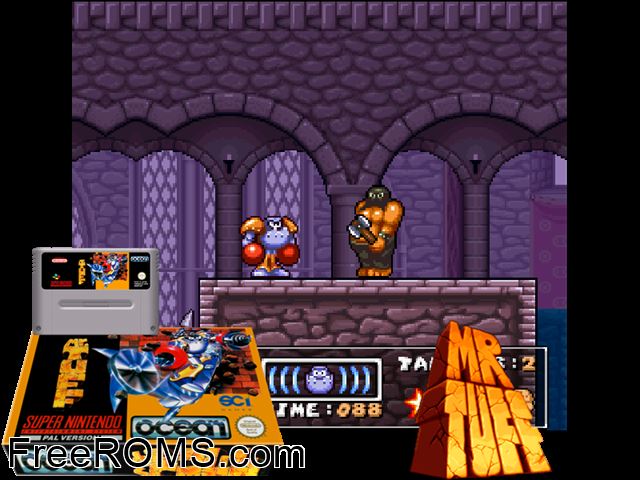 Mr. Tuff SNES game showing 3D box cover and gameplay screenshot
