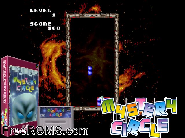 Mystery Circle SNES game showing 3D box cover and gameplay screenshot