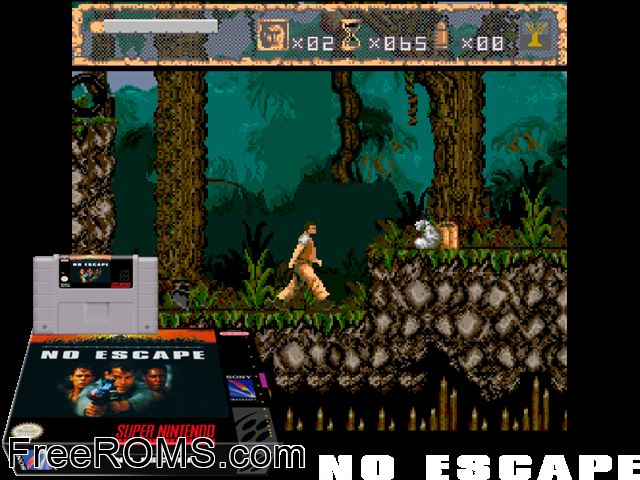 No Escape SNES game showing 3D box cover and gameplay screenshot