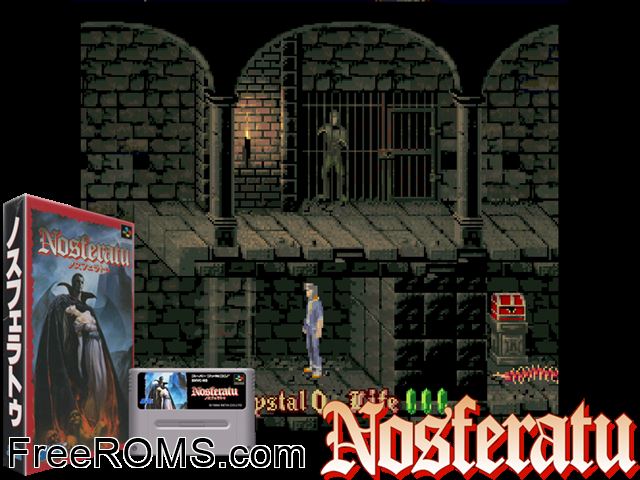 Nosferatu SNES game showing 3D box cover and gameplay screenshot