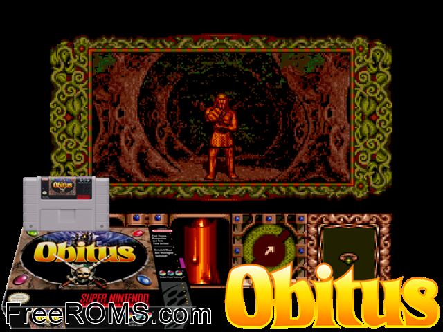 Obitus SNES game showing 3D box cover and gameplay screenshot