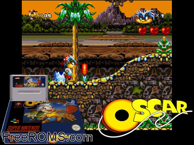 Oscar SNES game showing 3D box cover and gameplay screenshot