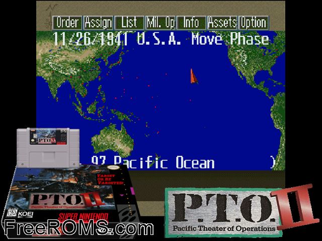 Pacific Theater of Operations II SNES game showing 3D box cover and gameplay screenshot