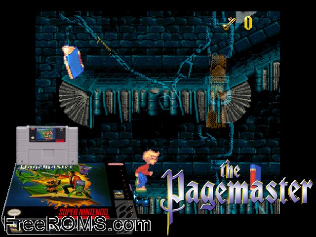 Pagemaster, The SNES game showing 3D box cover and gameplay screenshot