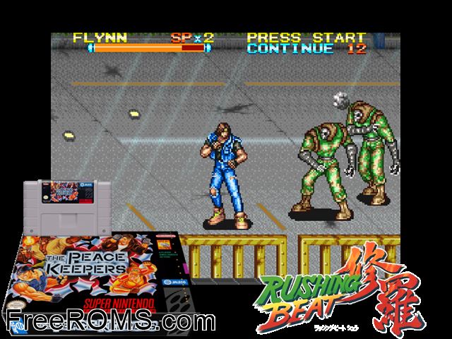 Peace Keepers, The SNES game showing 3D box cover and gameplay screenshot