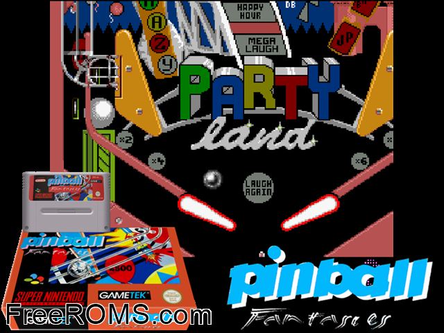 Pinball Fantasies SNES game showing 3D box cover and gameplay screenshot
