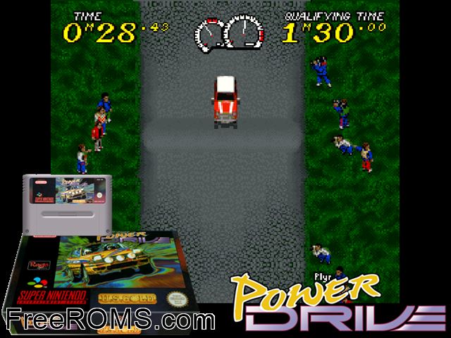 Power Drive SNES game showing 3D box cover and gameplay screenshot