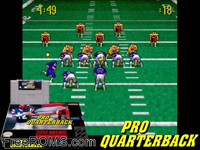 Pro Quarterback SNES game showing 3D box cover and gameplay screenshot