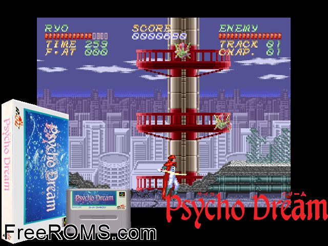 Psycho Dream SNES game showing 3D box cover and gameplay screenshot