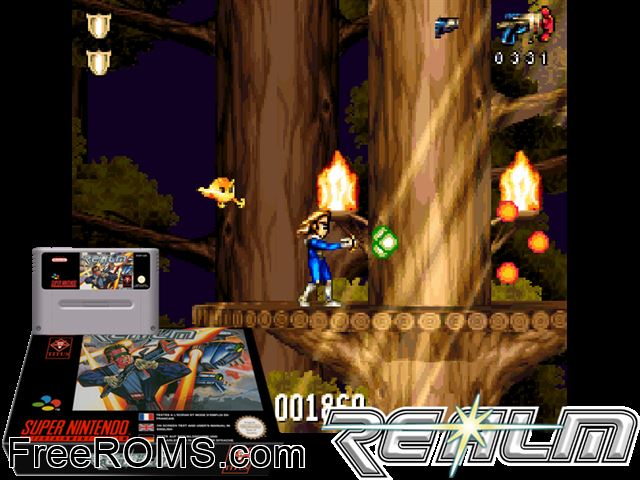 Realm SNES game showing 3D box cover and gameplay screenshot