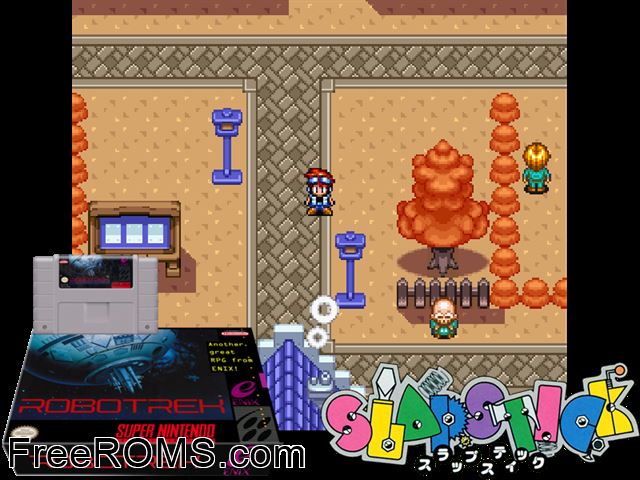 Robotrek SNES game showing 3D box cover and gameplay screenshot