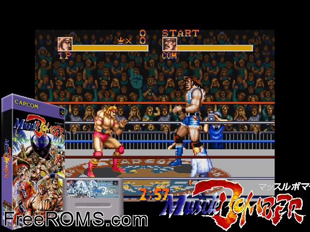Saturday Night Slam Masters SNES game showing 3D box cover and gameplay screenshot