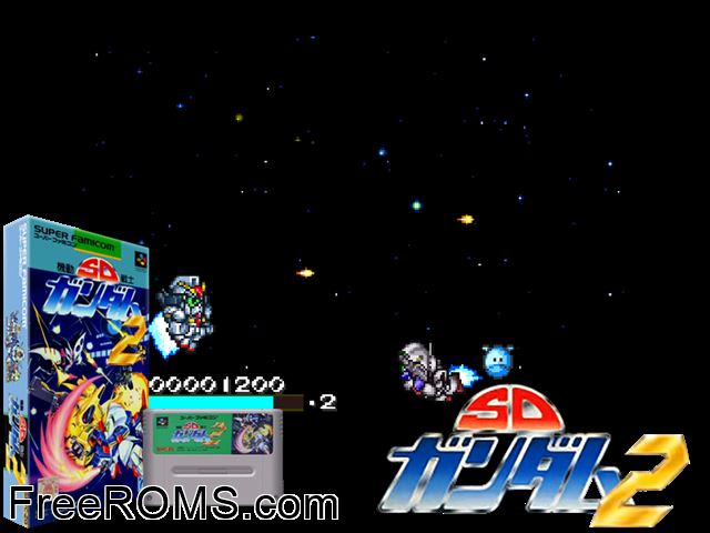 SD Kidou Senshi Gundam 2 SNES game showing 3D box cover and gameplay screenshot