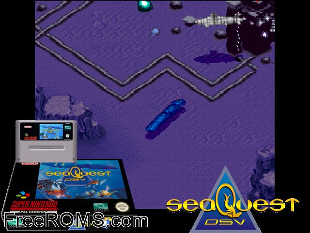 SeaQuest DSV SNES game showing 3D box cover and gameplay screenshot
