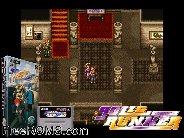 Solid Runner SNES game showing 3D box cover and gameplay screenshot