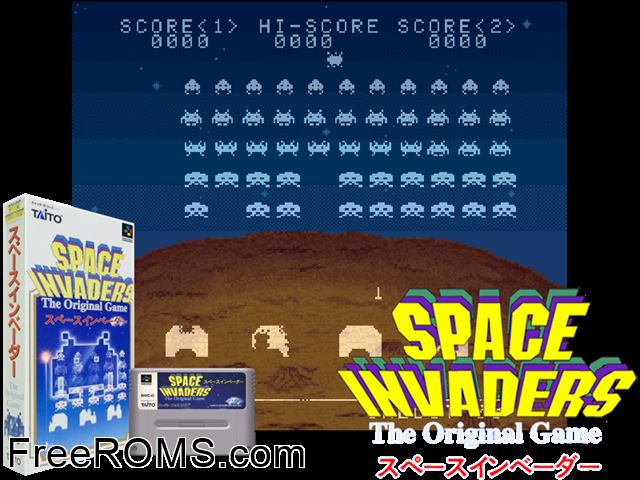Space Invaders SNES game showing 3D box cover and gameplay screenshot