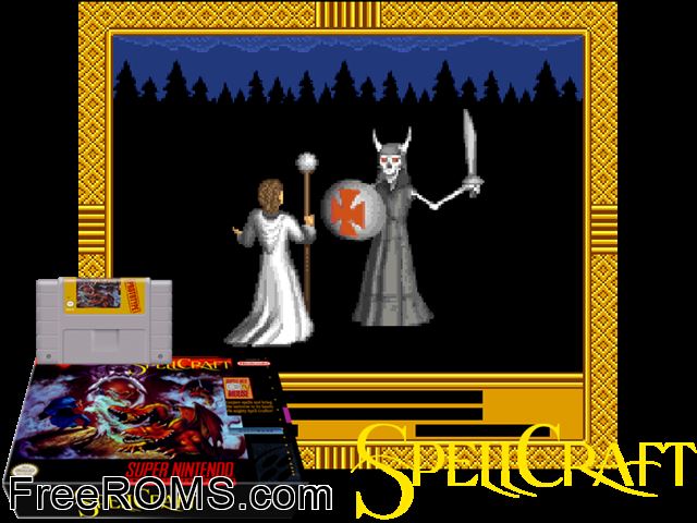 Spell Craft SNES game showing 3D box cover and gameplay screenshot