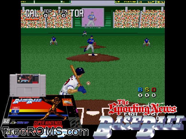 Sporting News Power Baseball, The SNES game showing 3D box cover and gameplay screenshot