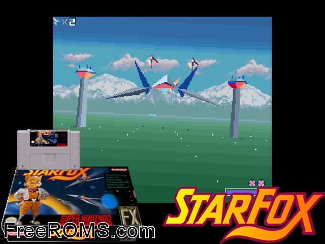 Star Fox SNES game showing 3D box cover and gameplay screenshot