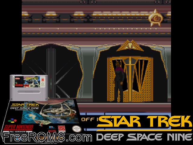 Star Trek - Deep Space Nine - Crossroads of Time SNES game showing 3D box cover and gameplay screenshot