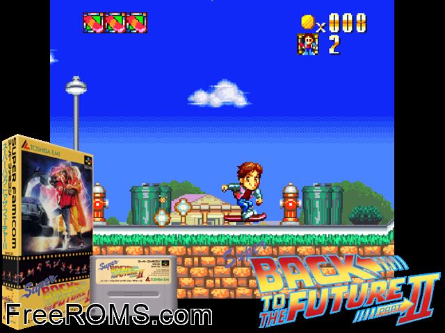 Super Back to the Future Part II SNES game showing 3D box cover and gameplay screenshot