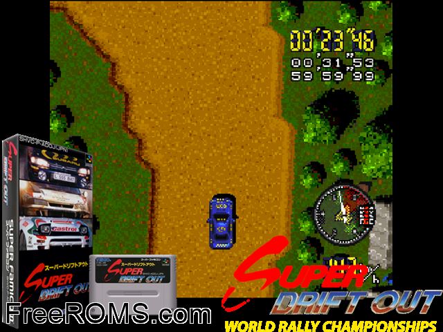 Super Drift Out SNES game showing 3D box cover and gameplay screenshot