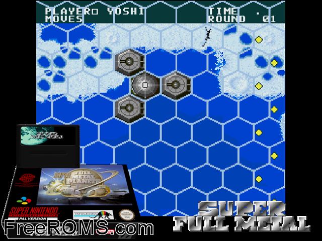 Super Full Metal SNES game showing 3D box cover and gameplay screenshot
