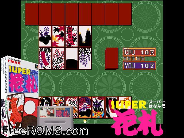 Super Hanafuda SNES game showing 3D box cover and gameplay screenshot
