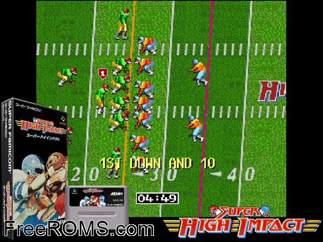 Super High Impact SNES game showing 3D box cover and gameplay screenshot