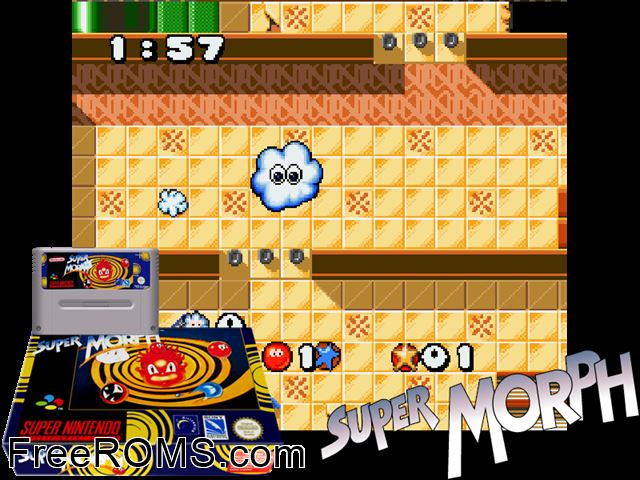 Super Morph SNES game showing 3D box cover and gameplay screenshot