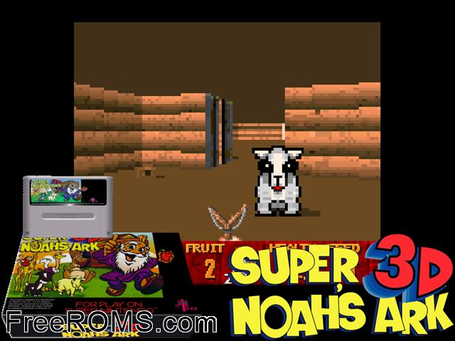 Super Noah's Ark 3D SNES game showing 3D box cover and gameplay screenshot