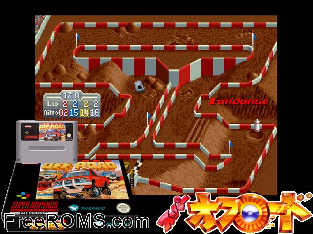 Super Off Road SNES game showing 3D box cover and gameplay screenshot