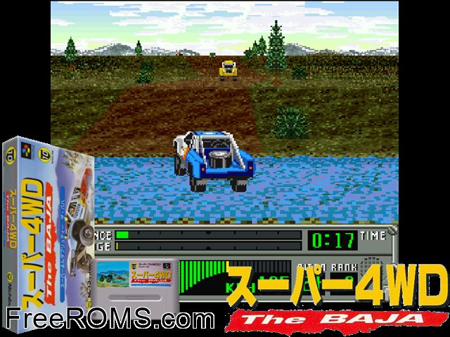 Super Off Road - The Baja SNES game showing 3D box cover and gameplay screenshot