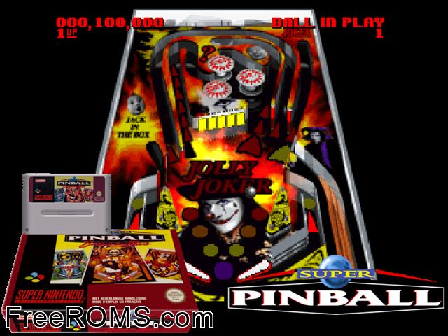 Super Pinball - Behind the Mask SNES game showing 3D box cover and gameplay screenshot