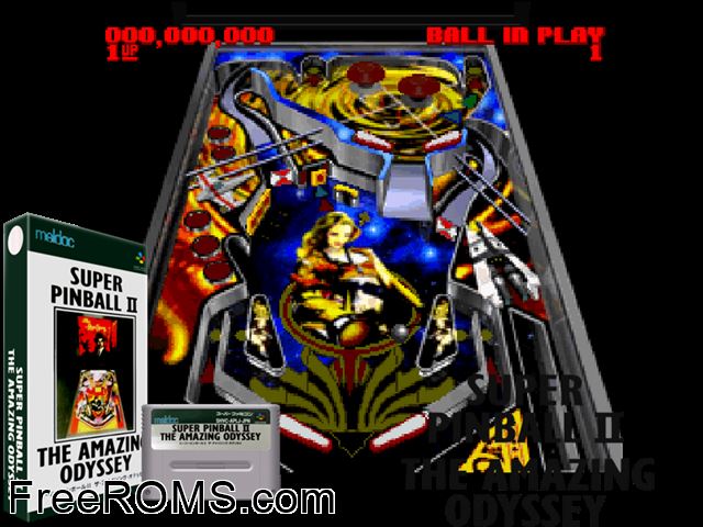 Super Pinball II - Amazing Odyssey SNES game showing 3D box cover and gameplay screenshot