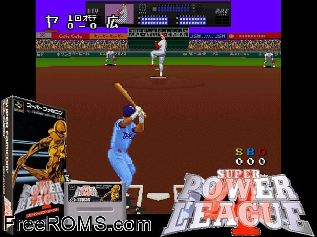 Super Power League 4 SNES game showing 3D box cover and gameplay screenshot