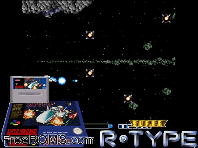 Super R-Type SNES game showing 3D box cover and gameplay screenshot