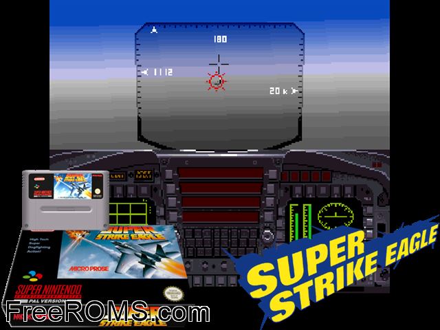 Super Strike Eagle SNES game showing 3D box cover and gameplay screenshot