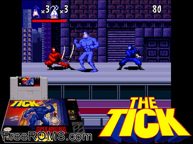 Tick, The SNES game showing 3D box cover and gameplay screenshot