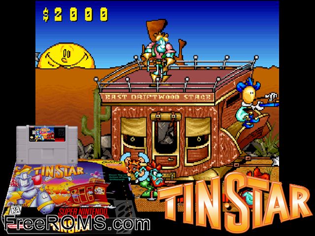 Tin Star SNES game showing 3D box cover and gameplay screenshot