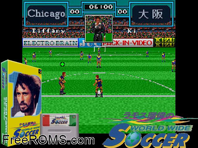 Tony Meola's Sidekicks Soccer SNES game showing 3D box cover and gameplay screenshot